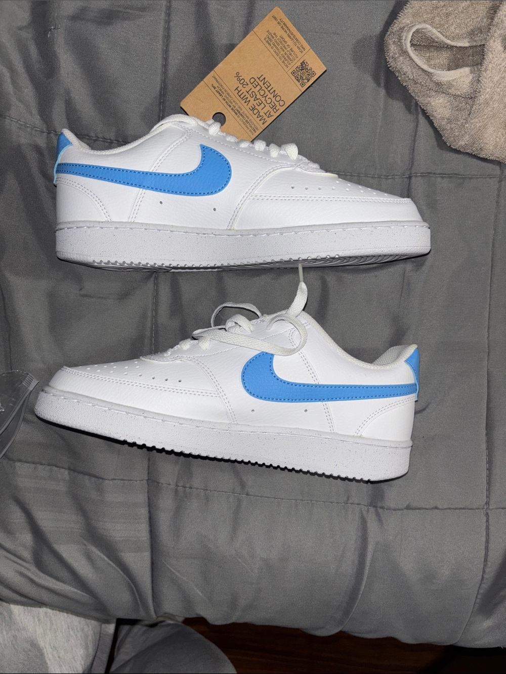 Nike Court White Sneakers with Light Blue Swoosh - Picture 2 of 5